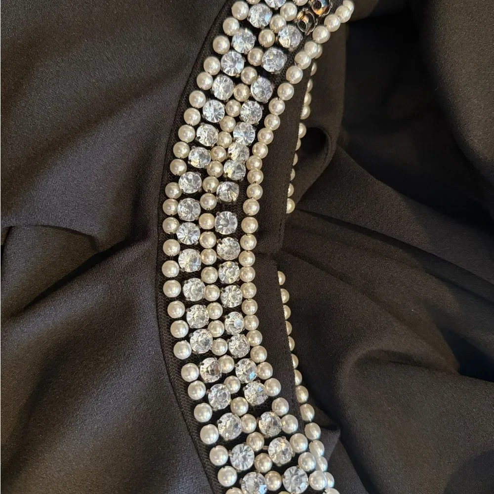 Black Sleeveless Dress with Embellished Collar